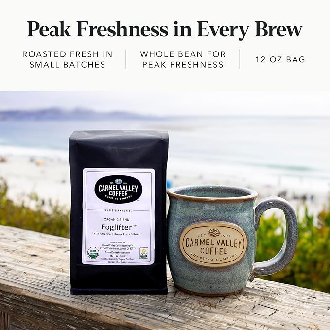 Carmel Valley Coffee Roasting - Whole Bean Coffee Foglifter - Certified Organic French Dark Roast Premium Coffee - 12 Oz Bag 1 Pack