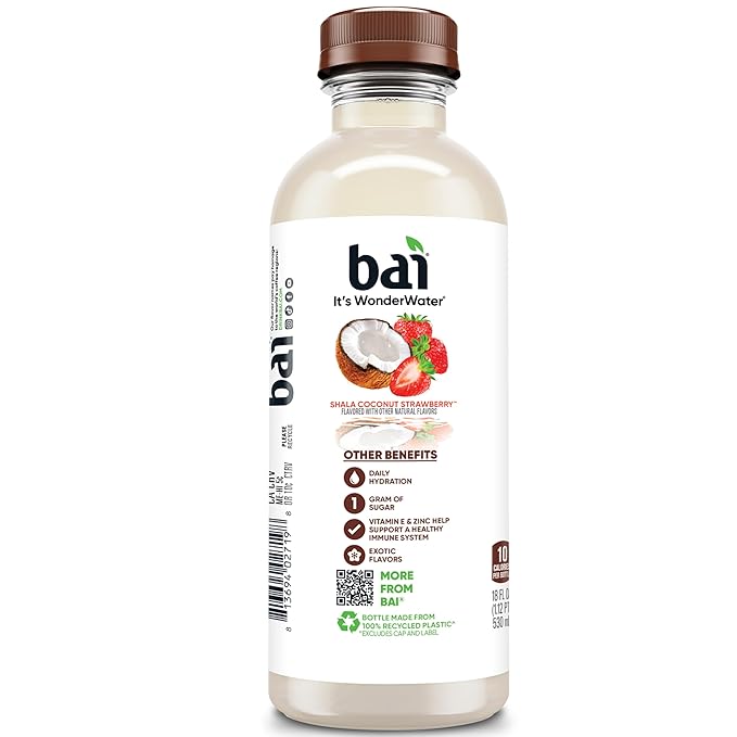 Bai Antioxidant Infused Water Beverage Shala Coconut Strawberry with Vitamin C and No Artificial Sweeteners 18 Fluid Ounce Bottle 12 Pack
