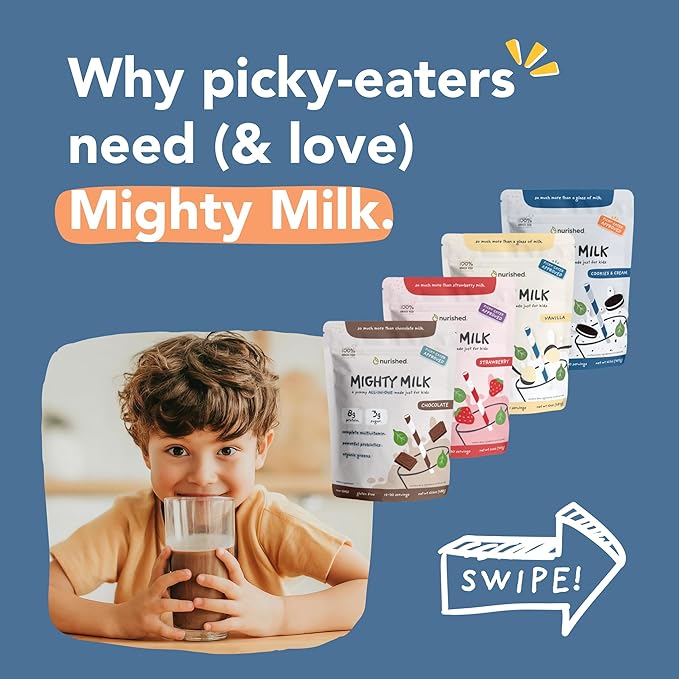 Mighty Strawberry Milk - Kids All-in-One Daily Protein Powder &amp Multivitamin Boosted with 2 Billion Probiotics &amp Organic Spinach - Natural Flavors Colors &amp Sweeteners - 15-30 Servings