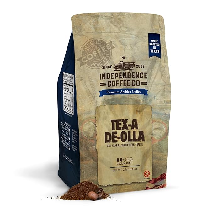 Independence Coffee Co. Tex-a de Olla Mexican Style Cinnamon and Brown Sugar Flavored Light Roast Whole Bean Coffee 24 Ounce Bag (Packaging May Vary)