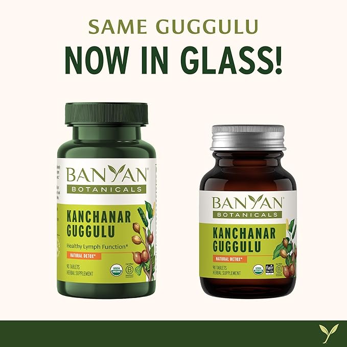 Banyan Botanicals Organic Kanchanar Guggulu – Natural Lymphatic Drainage &amp Detox Supplement – Systemic Cleanser for Glandular Health &amp Fluid Balance – with Guggulu Resin –90 Tablets – USDA Org