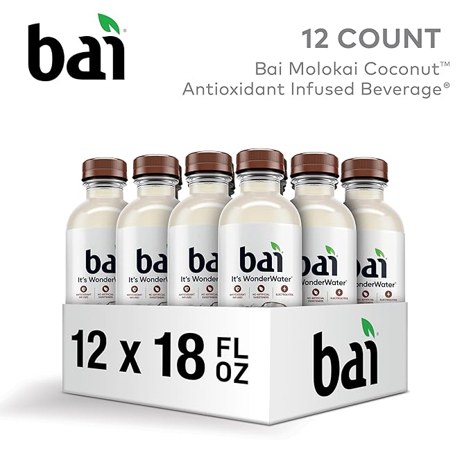 Bai Antioxidant Infused Water Beverage Molokai Coconut with Vitamin C and No Artificial Sweeteners 18 Fluid Ounce Bottle 12 Pack
