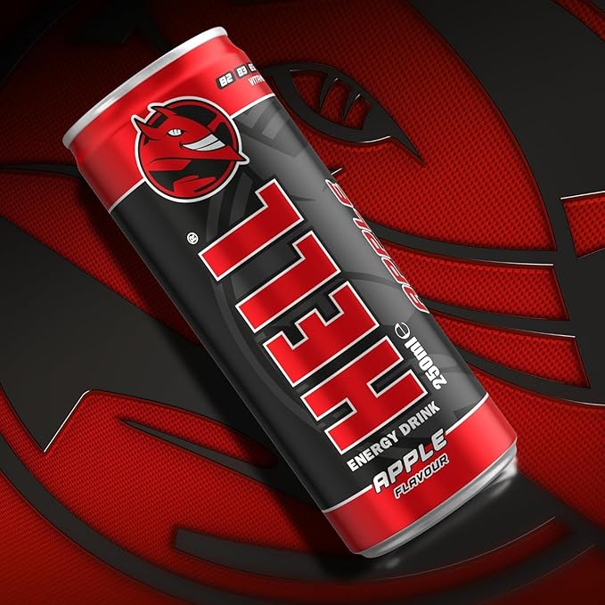 A.I. Energy Drink | 32 mg/100 ml Caffeine | Vitamins B3 B5 B6 B12 | No Preservatives | Environmentally Friendly Packaging | 24 x 250ml | Compatible with HELL Energy (250ML HELL-APPLE)
