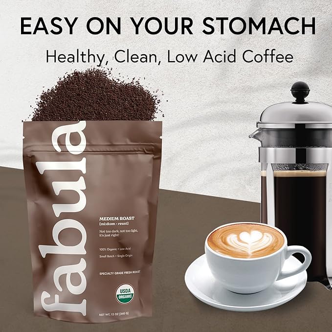 Fabula Organic Coffee for French Press Low Acid Coffee Freshly Ground - Non-GMO - No Mold - Mycotoxins Pesticides Free - Single Origin - 12 oz