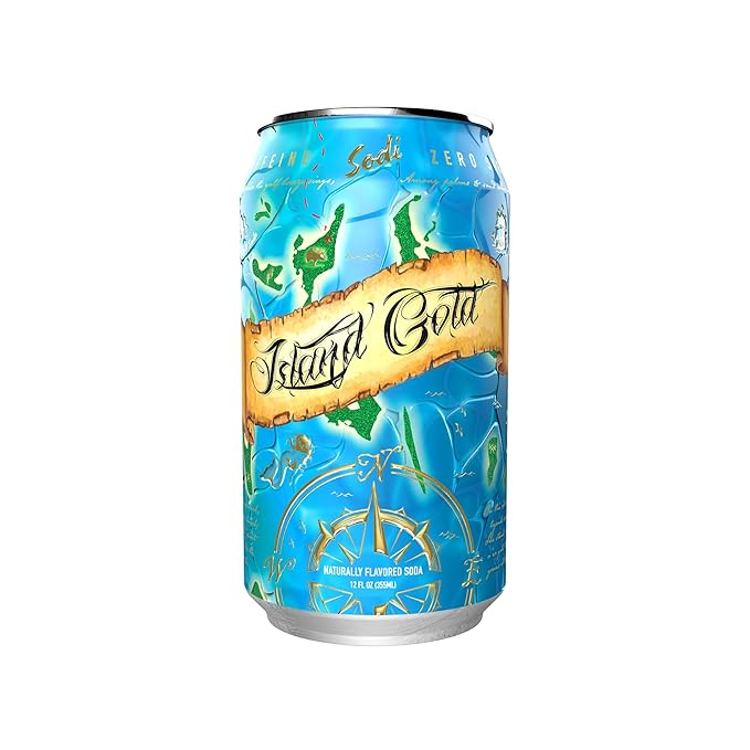 Sodi | Better For You Sparkling Soda Pop | Island Gold | Zero Sugar | Zero Caffeine | Zero Colors or Dyes | Gluten Free | Naturally Flavored | 12fl oz Pack of 12 (12pk Island Gold)