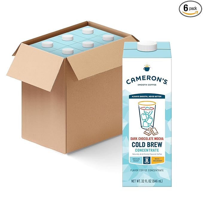 Cameron's Coffee Cold Brew Coffee Concentrate Dark Chocolate Mocha Smooth Flavored Coffee Multiserve Shelf Stable 32 oz (Pack of 6)