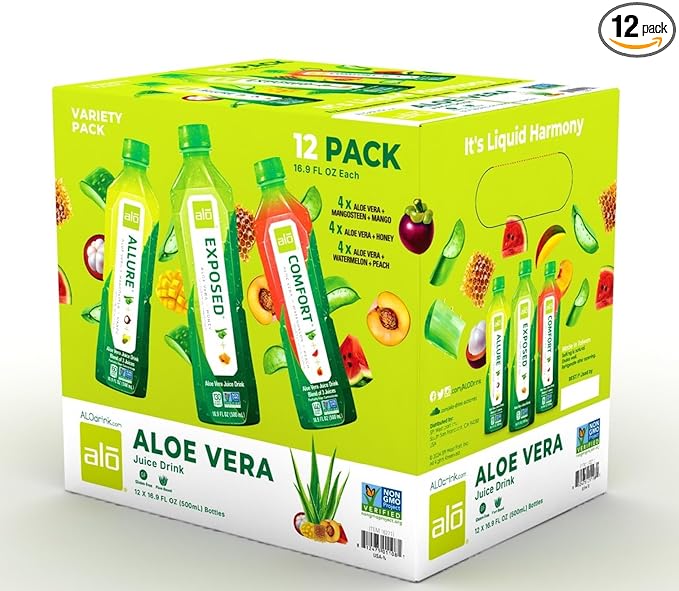 ALO Aloe Vera Juice | 16.9 fl oz Pack of 12 | 3-Flavor Variety Pack | ALLURE COMFORT EXPOSED Plant-Based Drink