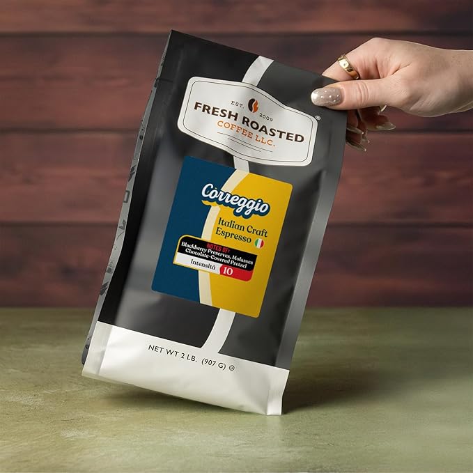 Fresh Roasted Coffee Correggio Italian Craft Artisan Blend 2 lb (32 oz) Dark Roast Kosher Whole Bean