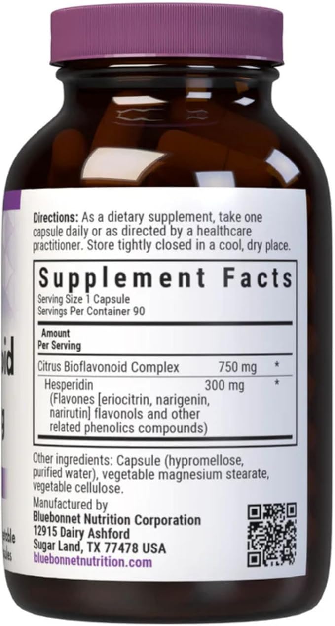 Bluebonnet Citrus Bioflavonoid Complex 750 mg Immune System Support - Hesperidin Citrus Bioflavonoids from Oranges Lemons Grapefruit &amp Limes - Non-GMO Vegan Gluten-Free - 90 Veggie Capsules