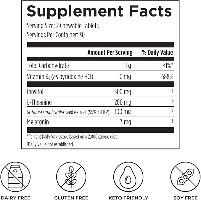 Reignite Wellness by JJ Virgin | Sleep Candy | Chewable 5-HTP Supplement with Inositol Vitamin B6 Melatonin &amp L-Theanine for Adults | Lemon Flavor | 60 Tablets
