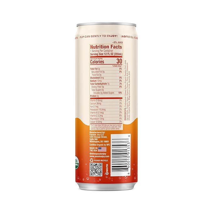 Passion Joy Organic Soda – Passion Fruit Mango &amp Pineapple 12 oz Slim Cans (Pack of 12)