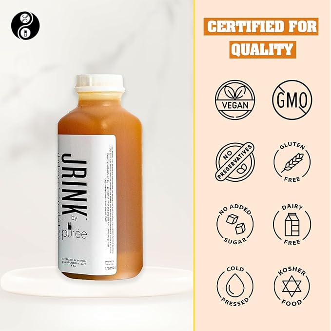 JRINK by Purée Gold Rush Cold Pressed Juice Cleanse with Organic Lemon Ginger Detox Drink from Raw Fruit and Vegetable Juice No Preservatives Healthy Cleanse 16oz Bottles 18 Pack