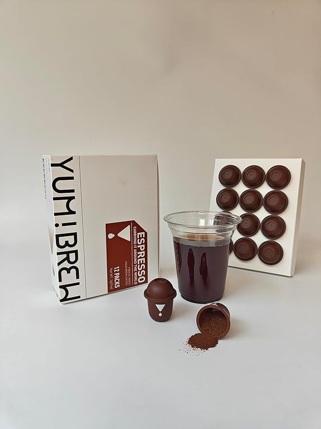Yum!Brew Instant Espresso Coffee – Freeze-Dried Arabica from Yunnan | 12 Single Servings | Bold &amp Smooth | Hot or Cold Brew | No Sugar | Low Calorie | Travel-Friendly Mini Pods