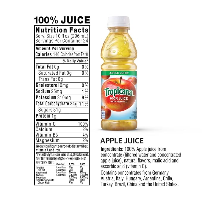 Tropicana 100% Orange &amp Apple Juice Variety Pack Single Serve 10 Fl Oz Bottles (Pack of 15) - Real Fruit Juice Vitamin C Rich No Added Sugars No Artificial Flavors