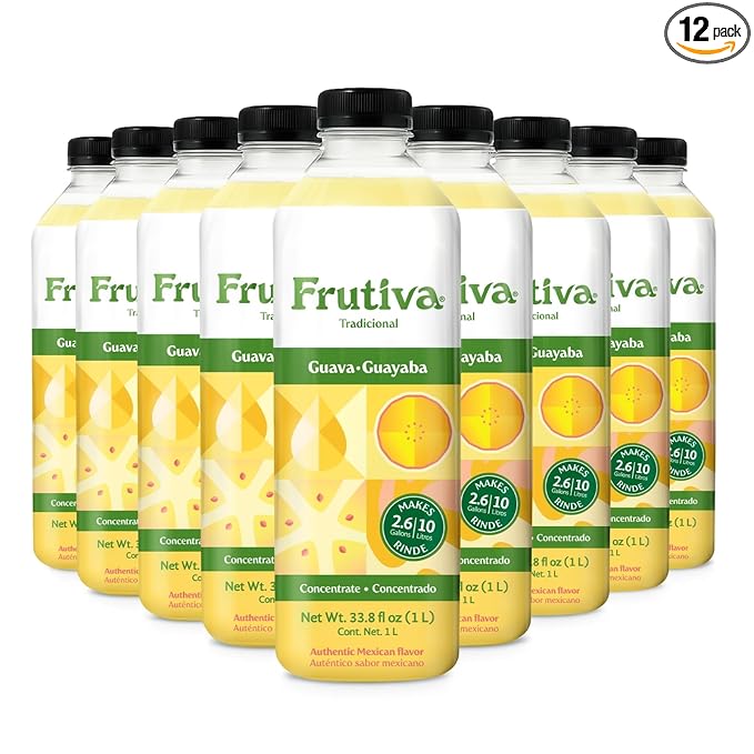 Frutiva authentic Concentrado Yellow Guava Drink Mix | Made in Mexico with Cane Sugar | Aguas Frescas Concentrate Makes 2.6 Gallons Per Bottle | No High Fructose Corn Syrup | Perfect for Drinks Desse