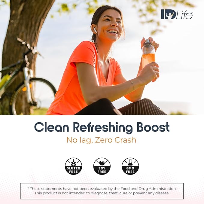 IDLife - Orange Energy Drink Powder - Sustained Energy Boost for Work Gym and Daily Use - 6-Hour Boost No Jitters or Crash - 15 Sticks Per Bag