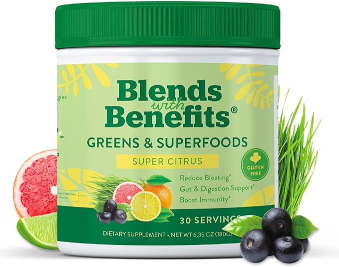 360 Nutrition Blends with Benefits Super Greens Powder w/Probiotics Digestive Enzymes Sugar &amp Gluten Free Plant Based Superfood Drink Mix for Gut Health Bloating Immunity Overall Health 6.3