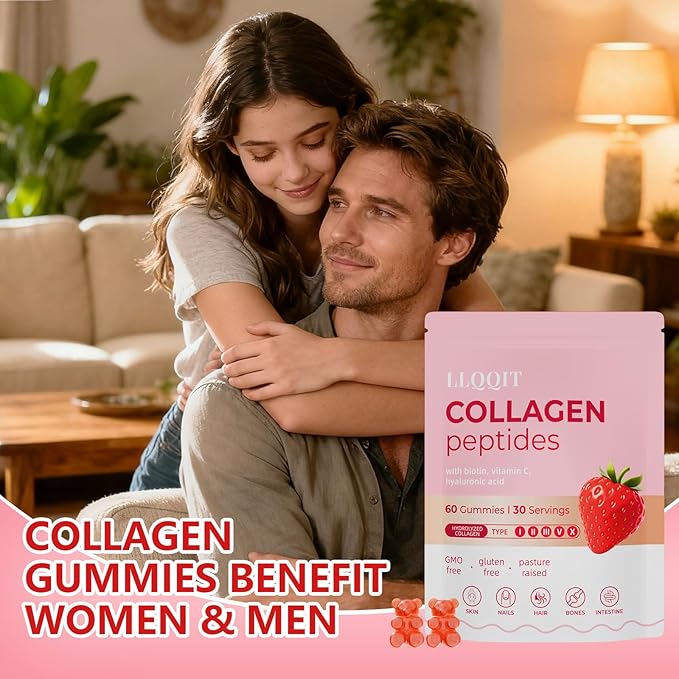 60 Count Multi-Collagen Peptides Gummies for Women - Packed with Types I II III V X Vitamins C E Zinc &amp Hyaluronic Acid - Non-GMO &amp Gluten Free