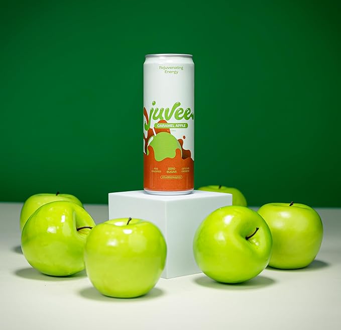 Juvee Rejuvenating Energy Drink – Sugar Free Caramel Apple Flavor 12 oz Cans (12-Pack) – 128mg Natural Caffeine Zero Sugar Low Calorie Clean Energy &amp Focus Booster for Daily Use