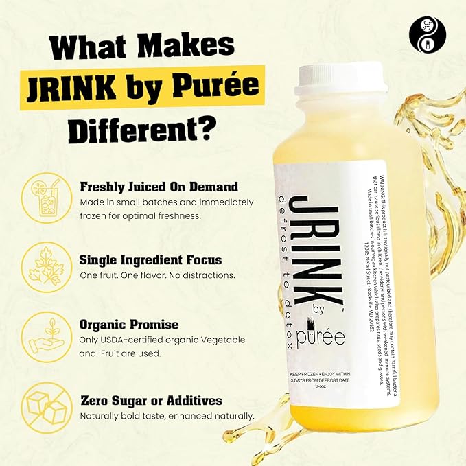 JRINK by Purée Ginger Lemon Juice Cold Pressed Juice Cleanse with Organic Lemon Ginger Detox Drink from Raw Fruit and Vegetable No Preservatives Healthy Cleanse 16oz Bottles 24 Pack