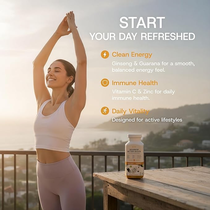 BITTE Immune + Energy Soursop Shots – 2 Pack Ready to Drink Mango Soursop with Zinc Ginseng Guarana &amp Turmeric – Clean Formula No Sugar Vegan Gluten-Free Non-GMO – 32 fl oz Total