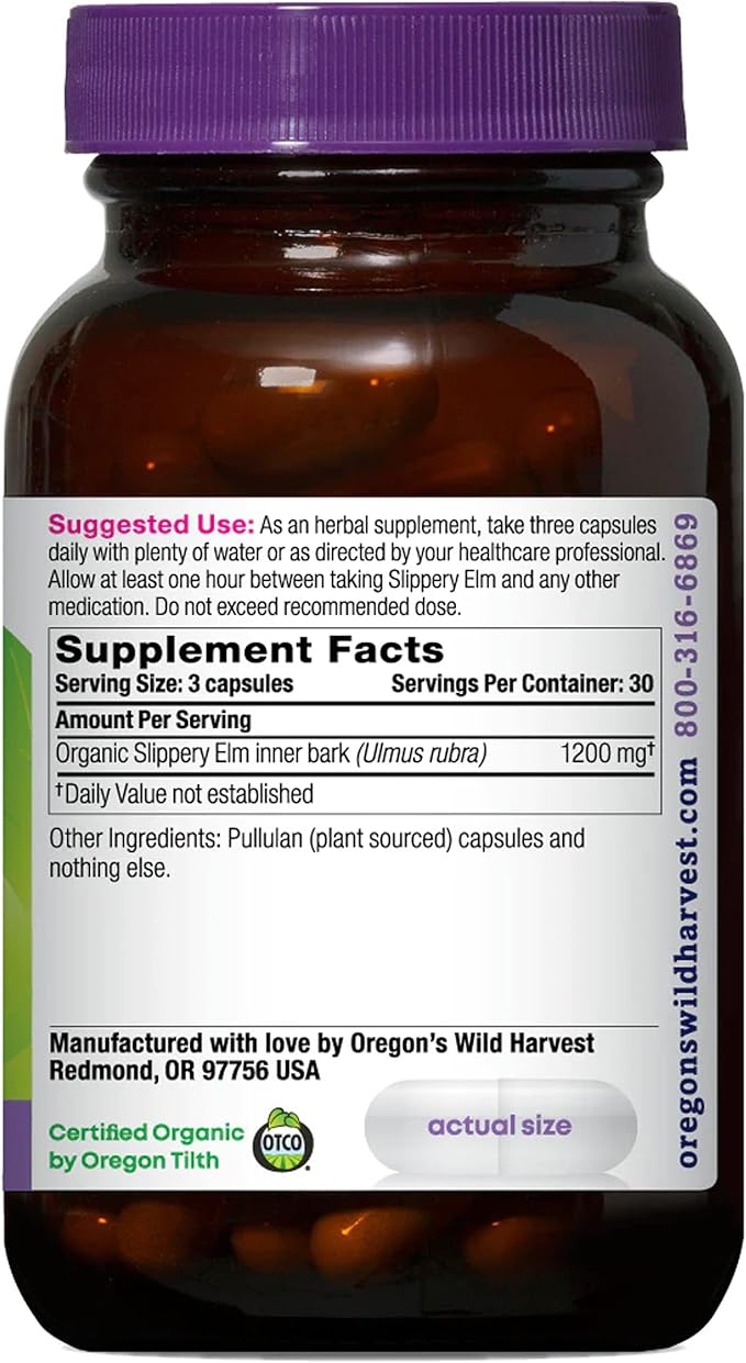 Oregon's Wild Harvest Slippery Elm Organic Capsules 90 Count