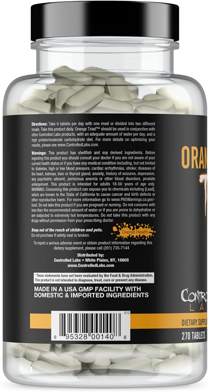 CONTROLLED LABS Orange Triad Daily Multivitamin Iron Free Sports Supplement for Workout Digestion Immune and Joints 45 serv - Tablets (270 Count (Pack of 1))