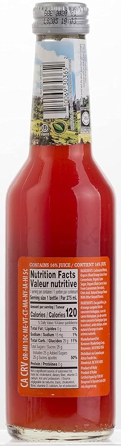 Tuscanini Organic Blood Orange Soda (6 Pack) Contains 16% Real Juice! No Food Coloring or Artificial Flavors Imported From Italy