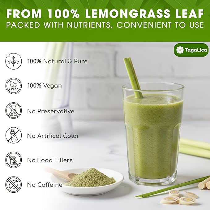 Tagalica 1 lbs Lemongrass Leaf Powder – 100% Pure &amp Natural Finely Ground Premium Quality Culinary Herb for Cooking Tea Smoothies &amp Seasoning – Resealable Pouch. Vegan