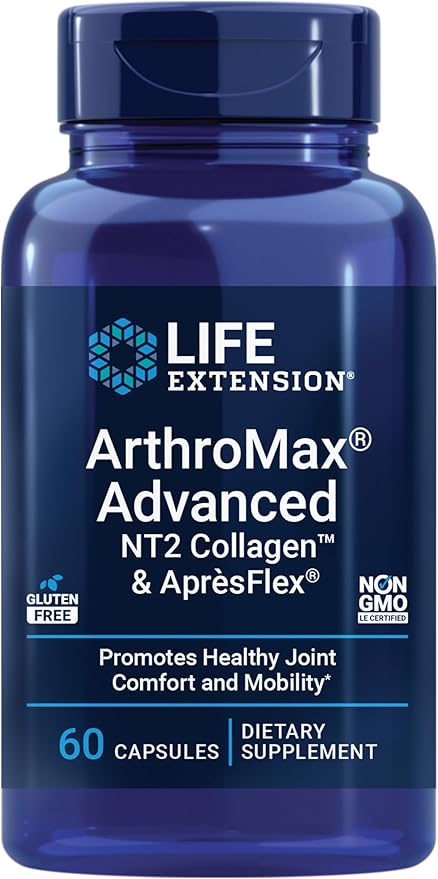Life Extension ArthroMax® Advanced NT2 Collagen™ &amp AprèsFlex® glucosamine sulfate Boswellia (Indian Frankincense) Joint Health Mobility Gluten-Free Non-GMO 60 Capsules