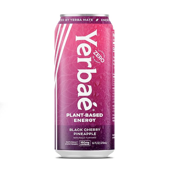 Yerbaé Energy Beverage - Black Cherry Pineapple 0 Sugar 0 Calories 0 Carbs. Yerbae is Energized by Yerba Mate Plant-Based Healthy Alternative to Sugary Drinks 16oz cans (12 Pack)