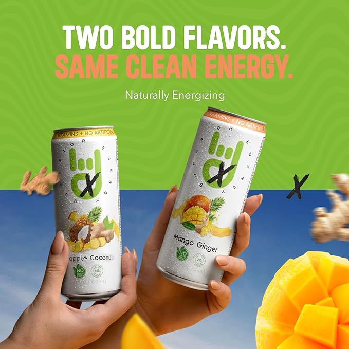 Superior Energy Electrolytes Drink Zero Calories – Energy Drink Zero Sugar – Mango Ginger Flavor 90mg Natural Caffeine – Pack of 12 (12 fl oz each)