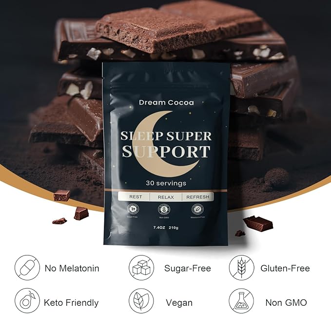 Magnesium Hot Cocoa – Melatonin-Free Natural Sleep Aid Hot Chocolate for Adults with Reishi Mushroom L-Theanine &amp Zinc Glycinate – Relaxation &amp Restful Sleep Support Mushroom Coffee 30 Servi