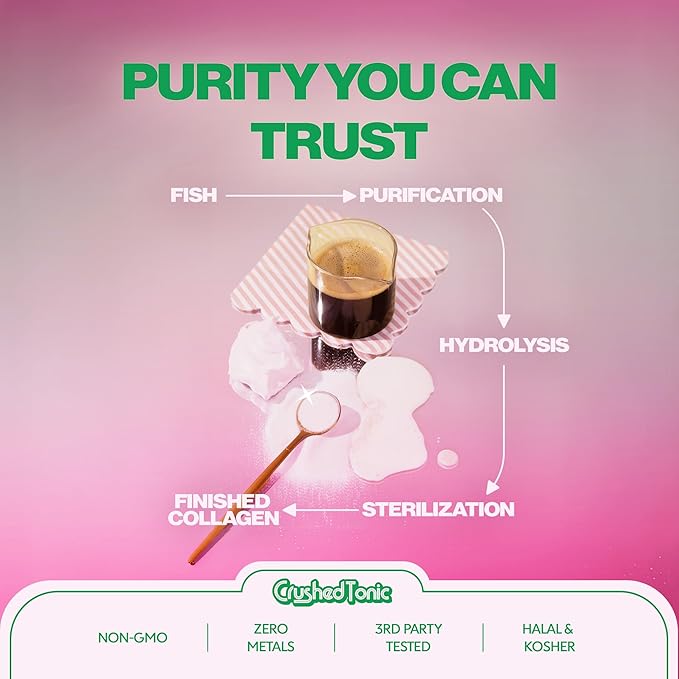 Crushed Tonic Korean Beauty Collagen Powder | Hydrolyzed Bovine Collagen Peptides for Skin Glow Hair &amp Nails | K-Beauty Drink | Gluten-Free Halal &amp Kosher (Strawberry 30 Servings (150 g) P