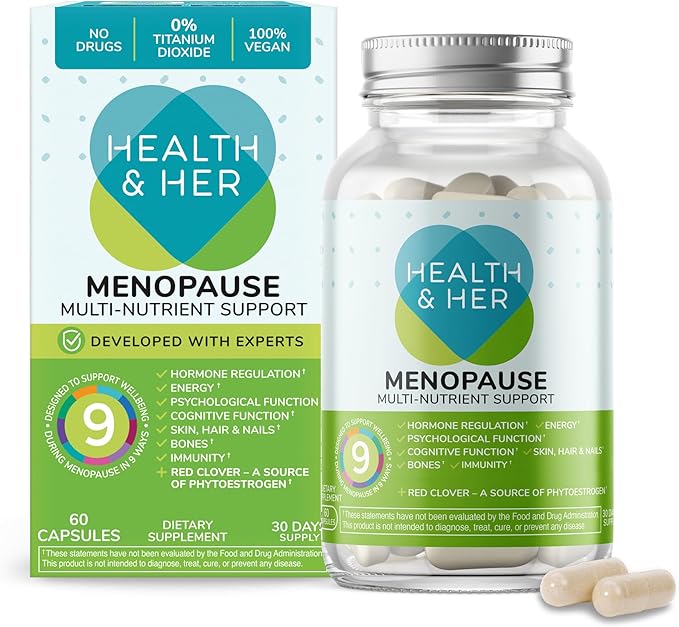 Health &amp Her Menopause Supplements for Women - Multi-Nutrient Support Menopause Vitamins for Energy Bones Muscles Skin &amp Hair Vegan Gluten-Free Non GMO (60ct - 1 Month)