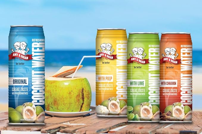 Amy &amp Brian Pure Coconut Water with Lime Non-GMO No Sugar Added Refreshing and Hydrating Real Coconut Water 17.5 Fl Oz (Pack of 12)