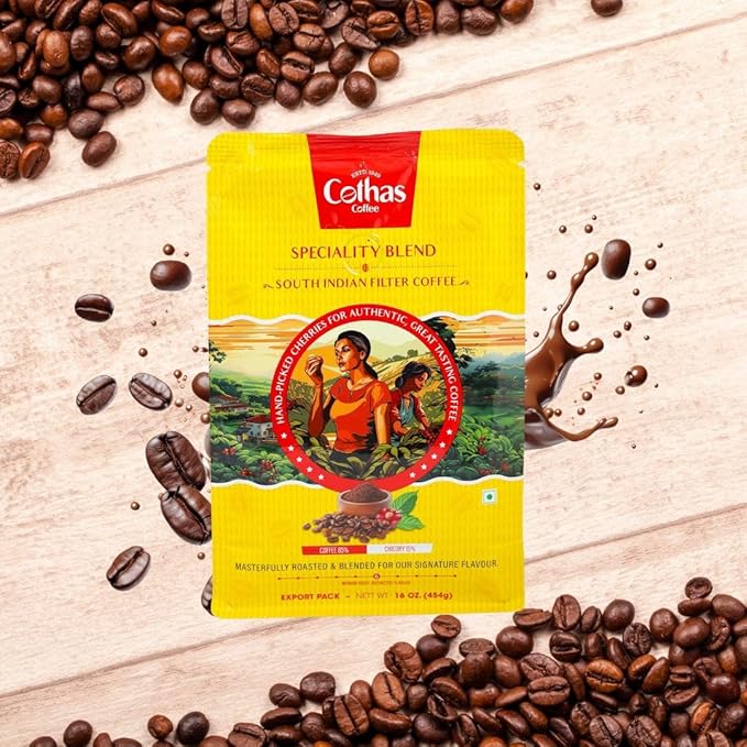 Cothas Traditional Speciality Blend Filter Coffee Powder - Pack of 5 Each Pkt 1 Lb [ Coffee : 85% Chicory : 15%. ]