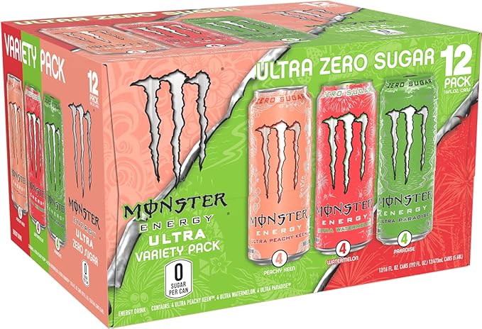 Monster Ultra Variety Pack Ultra Watermelon + Ultra Paradise + Ultra Peachy Keen 16 fl oz Pack of 12