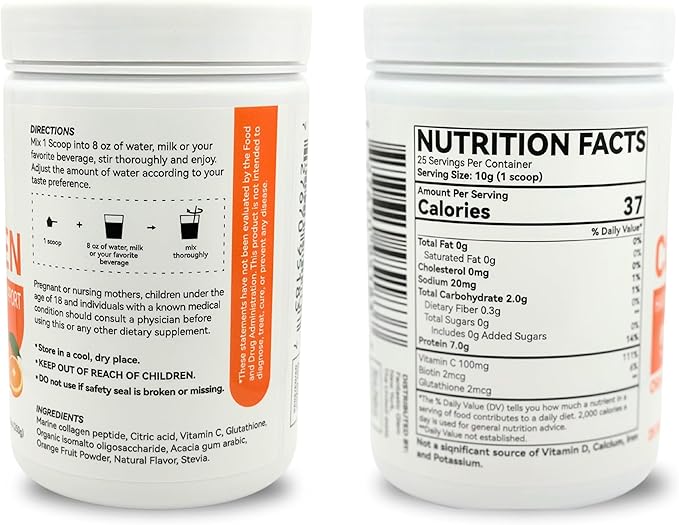 Collagen Powder – Support Skin Suppleness Strengthens Hair Development Helps Maintain Flexible Joints - GMO Soy and Gluten Free - 25 Servings 250g