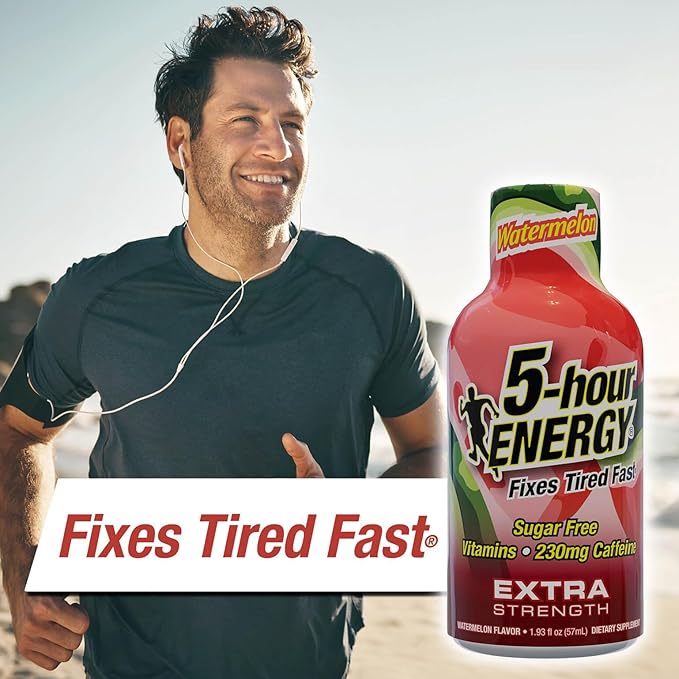 5-hour ENERGY Extra Strength Watermelon Energy Shot 1.93oz 20-Pack – Sugar Free Caffeine Energy Booster with B-Vitamins &amp Amino Acids – Zero Calorie (20 Bottles – Single Flavor Watermelon)