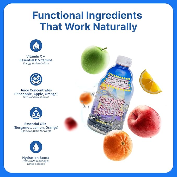 Hollywood diet - 48-Hour Miracle Fruit Juice Cleanse Diet 3-Pack Detox Cleanse for Weight Loss &amp Rejuvenation Food Replacement Fast Acting Diet Weight Loss Drink 32 Fl. Oz.