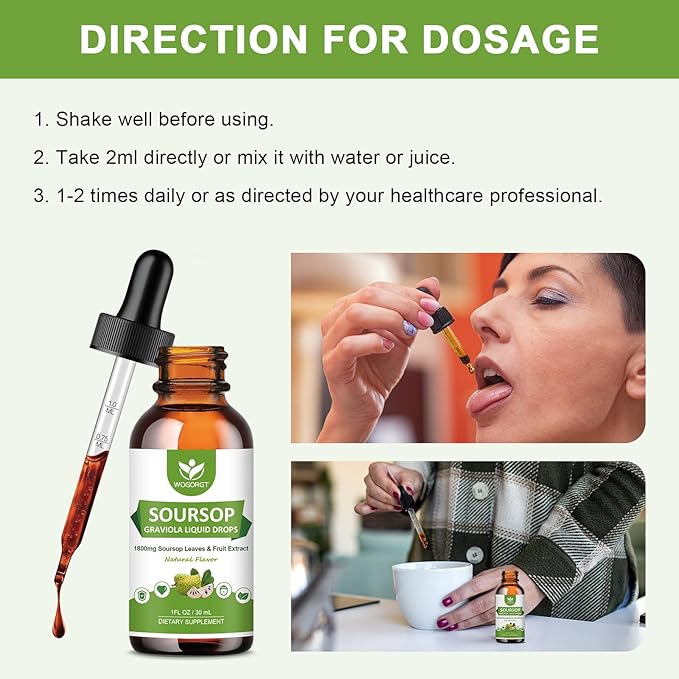 (2 Pack) Soursop Graviola Liquid Drops - 1800mg Soursop Extract - High Absorption Sour sop Bitters Liquid for Cell Support &amp Regeneration Immune Support Antioxidant Relaxation Sugar Free - 1 F
