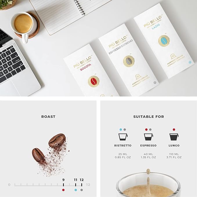 Piu Bello Espresso Coffee Pods for Nespresso Original Machines – Variety Pack – Compatible Capsules with 3 Intense Flavors – Dark Roast Low Acidity – Rich &amp Balanced Taste – Kosher (3-Flavor Mult