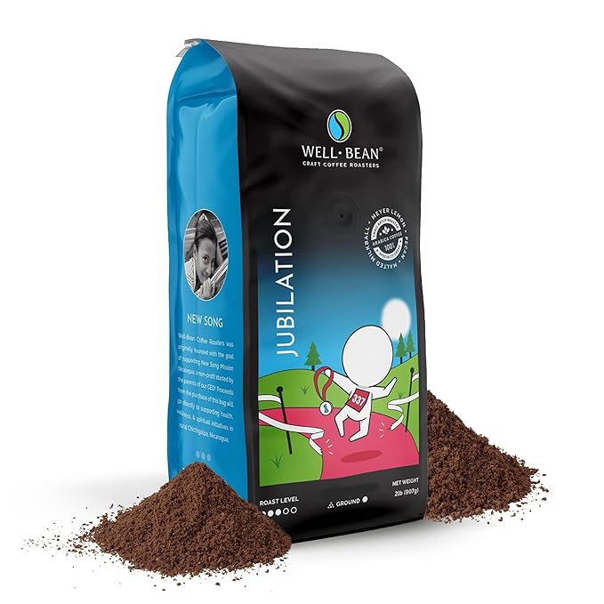 Well-Bean Coffee - Jubilation Blend Ground Coffee Beans Colombian and Nicaraguan Ground Coffee Gluten-Free Vegan Keto Coffee Ground Medium Roasted Coffee 2 lb
