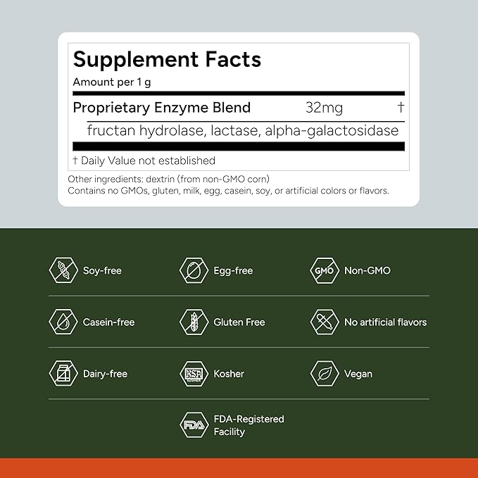 FODZYME® On-The-Go Digestive Enzymes for Gut Health Relief for Bloating Gas Constipation Diarrhea Abdominal Pain Low FODMAP 30 Dose