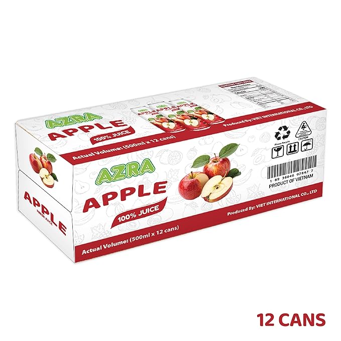 AZRA 100% Apple Juice – Fresh Organic Fruit Taste in 500ml Cans – Zero Sugar Drinks Healthy Beverages Variety Pack for Kids and Adults – Bulk 100% Juice 12 Pack