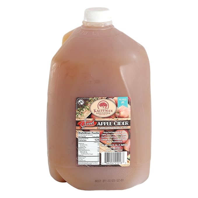 Kauffman Orchards Fresh-Pressed Award-Winning Sweet Apple Cider Frozen For Shipping 0.9 Gallon (Pack of 2)