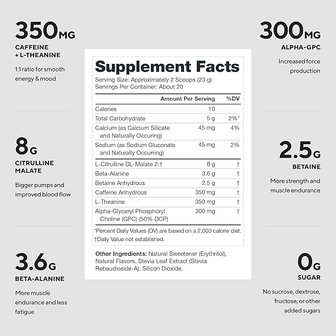 LEGION- All Natural Nitric Oxide Preworkout Drink to Boost Energy Creatine Free Naturally Sweetened Beta Alanine Citrulline Alpha GPC (Lemon Lime)