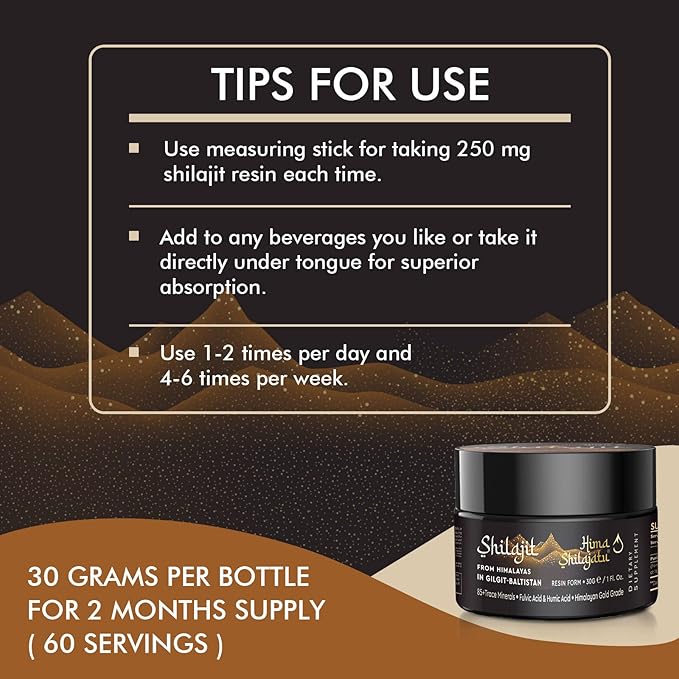 Hima Shilajatu Shilajit Purest Himalayan Organic Shilajit Resin - Gold Grade 100% Purity Shilajit with Fulvic Acid &amp 85+ Trace Minerals Complex for Energy &amp Immune Support 30 Grams (2 Months