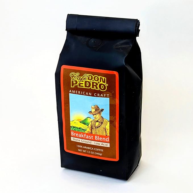 Cafe Don Pedro Breakfast Blend Low-Acid Medium Roast Coffee Ground 6 bags of 12 Ounce each